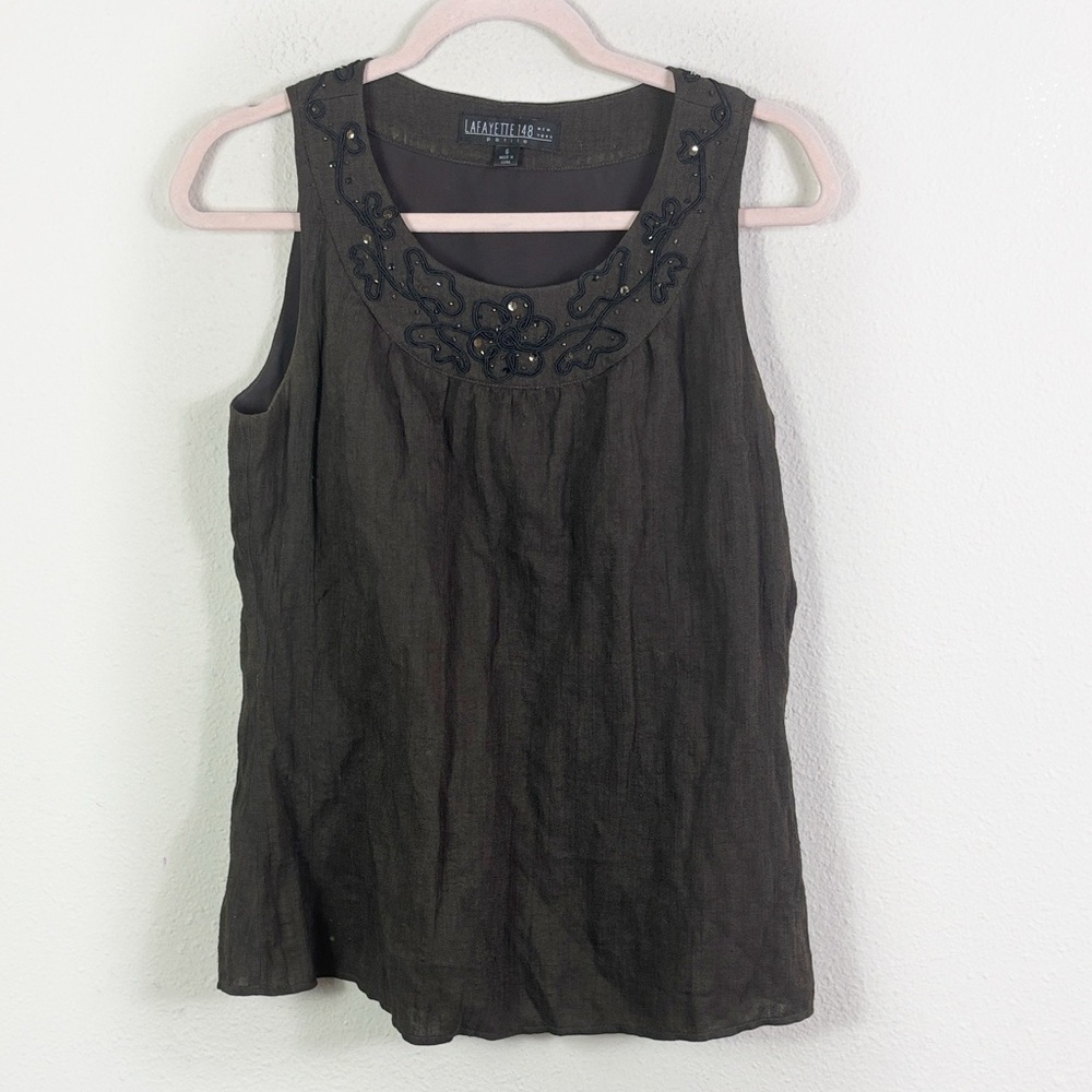 Lafayette 148 New York Cotton Blend Tank Top size 6 P dark olive green grayish